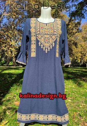 Дамска рокля с ШЕВИЦА - тъмно синя