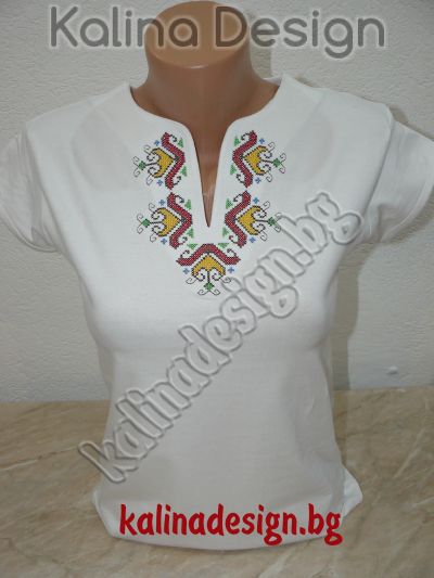 Дамска вталена блуза с бродерия българска Шевица- бяла