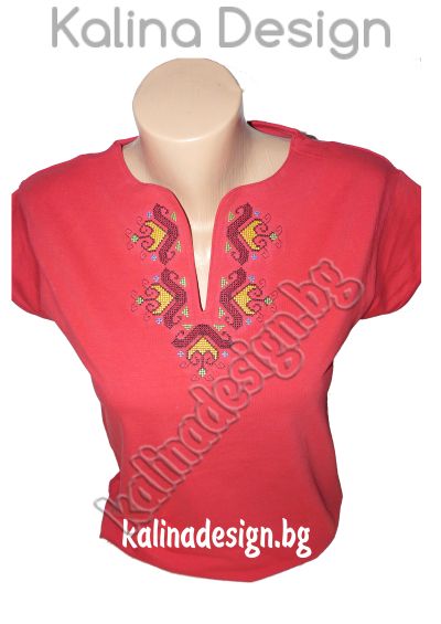 Дамска вталена блуза с бродерия българска Шевица- червена