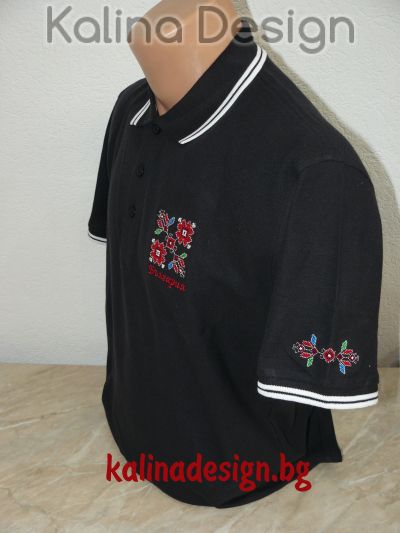 Риза лакоста с бродерия българска Шевица- черна