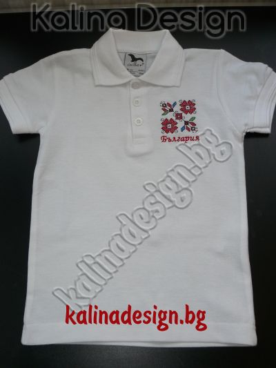 Детска Риза лакоста с бродерия българска Шевица- бяла