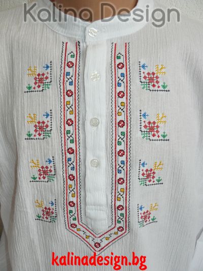 Мъжка кенарена риза с бродерия българска Шевица - модел 3