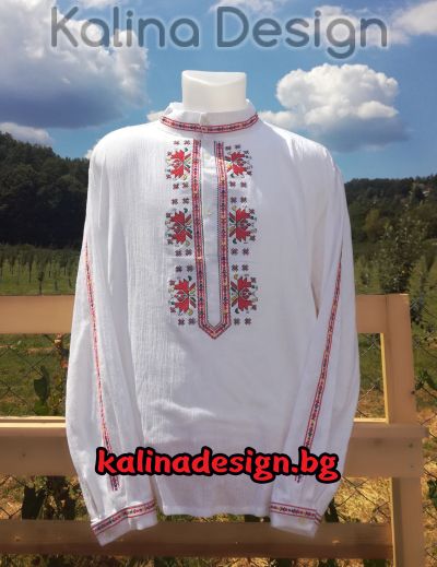 Мъжка кенарена риза с бродерия българска Шевица - модел 5