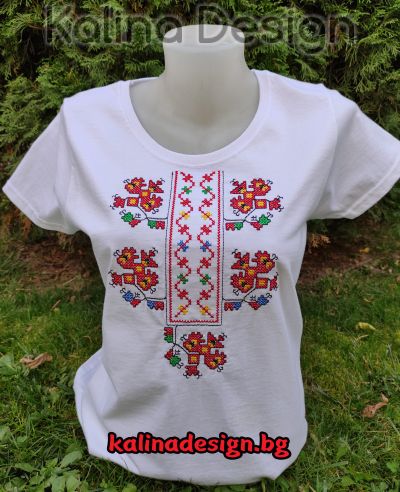 Тениска с бродерия българска Шевица - Габровска бяла