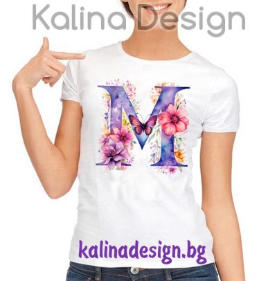 Дамска тениска с надпис Буква М цветя