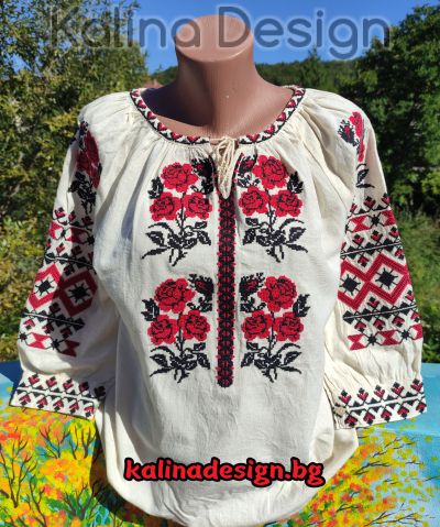 Дамска блуза с шевица РОЗИ - ленена